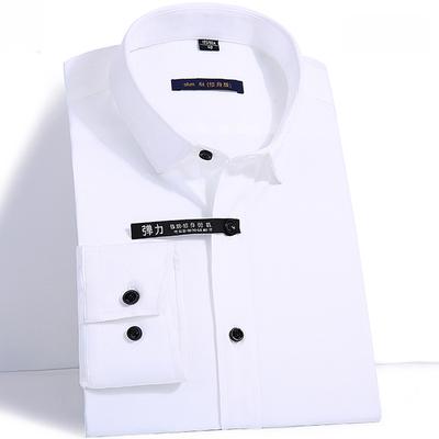Excelente sólido clásico manga larga cuello vuelto fibra de bambú elástico Slim Fit hombres camisas sociales