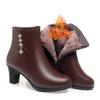Autumn Winter Women's Leather Boots New Fashion Waterproof Side Zipper High Heels Non-slip Lightweight Warm Cotton Boots