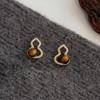 K real gold electroplated silver needle tiger's eye stone gourd stud earrings new Chinese temperament earrings niche design earrings women