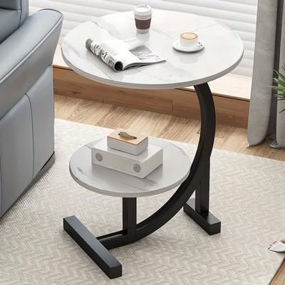 Modern Iron & Wood Side Table: White Marble Top, Storage Shelf, Space-Saving for Bedroom/Living Room, Easy Assembly.