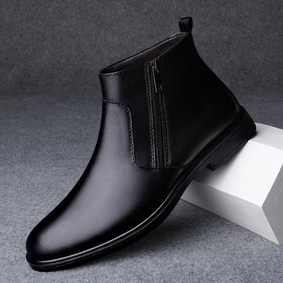 Ανδρικές Μπότες Αστραγάλου με Πλαϊνό Φερμουάρ από Γνήσιο Δέρμα Υψηλής Ποιότητας Ανδρικές Χειμερινές Βελούδινες Μπότες Χιονιού Μόδα Slip on Casual Ανδρικά Παπούτσια με Ψηλό Πάτο