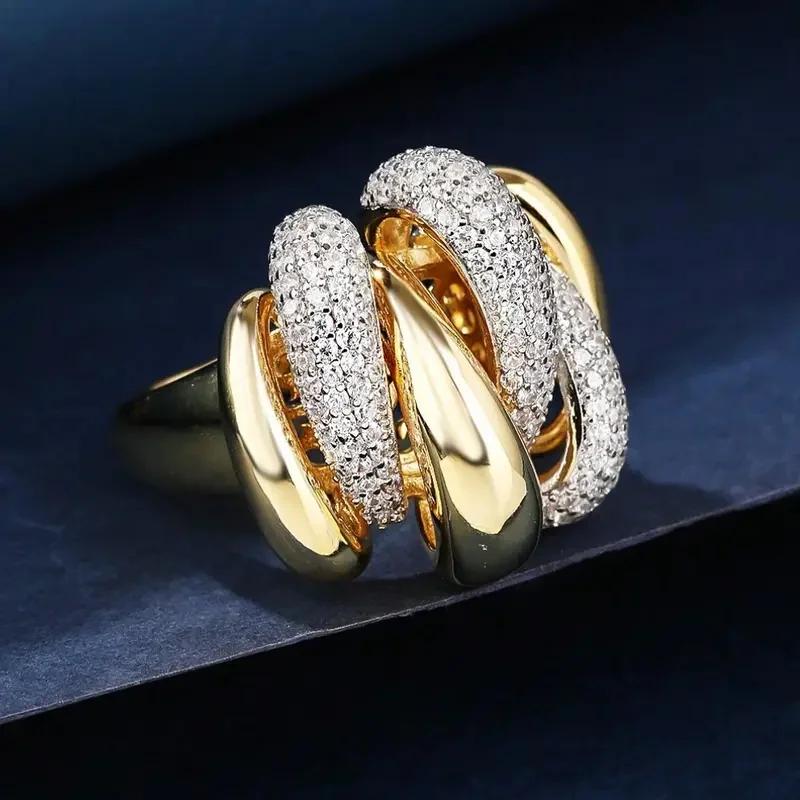 Statement Intertwined Claw Design Luxury Ring for Women Inlaid Shiny Cubic Zirconia Gorgeous Party Hiphop Trendy Jewelry