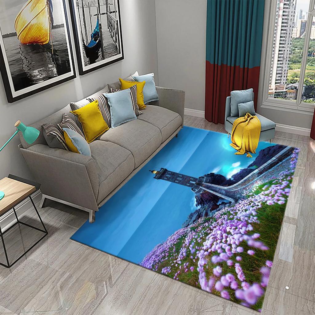 3D Seaside Lighthouse Carpet Welcome Doormat Kitchen Bathroom Non-slip Rugs Living Room Bedroom Modern Home Decoration Carpet