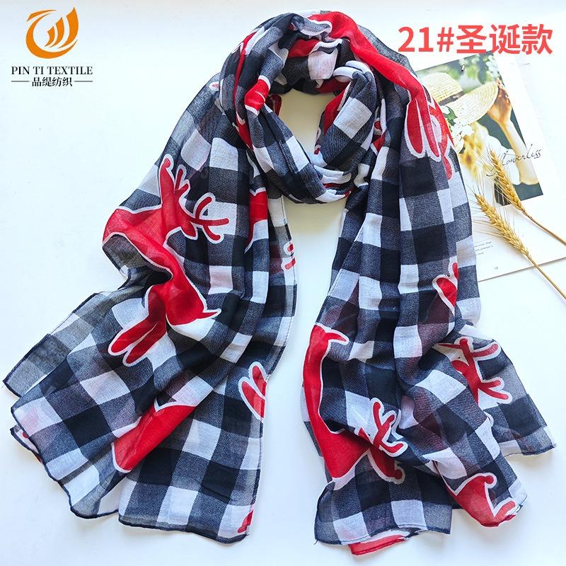 Christmas red and green snowman print Bali yarn scarf medium and long sunscreen beach towel pattern scarf