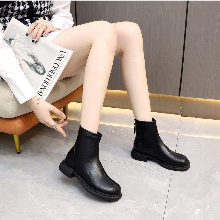 Elastic short boots soft leather temperament thin short boots women's boots spring and autumn single boots Martin boots women's shoes tide