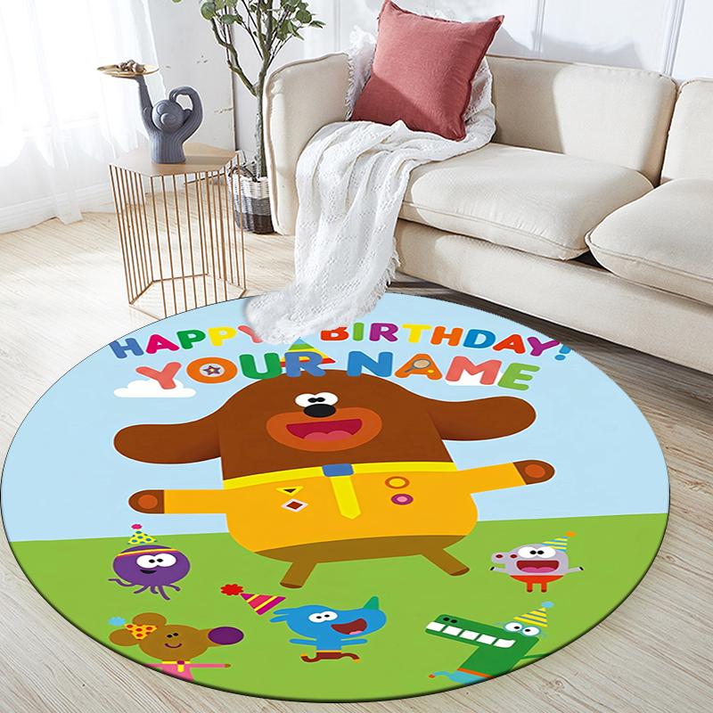 Custom Name,Hey Duggee pattern round rug,Carpet Rug for Living Room Bedroom Playroom ,Non-slip Floor Mat,Holiday Gifts and Birthday Gifts.