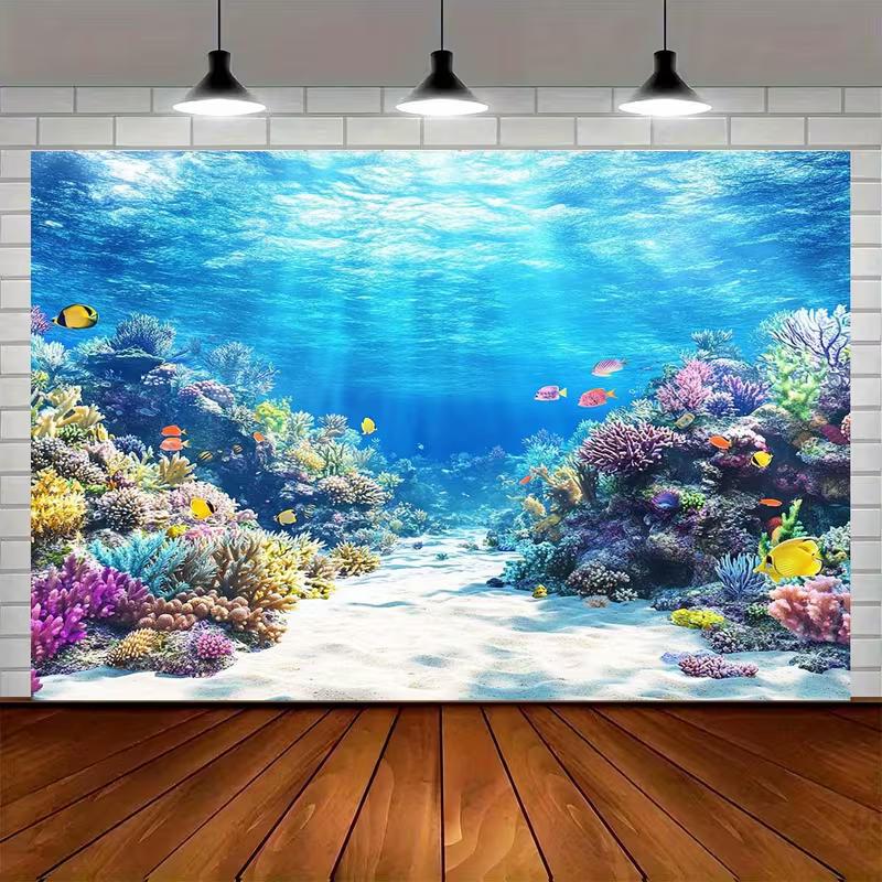 2D Tropical Underwater Photography Backdrop Coral Reef Fish Ocean Background