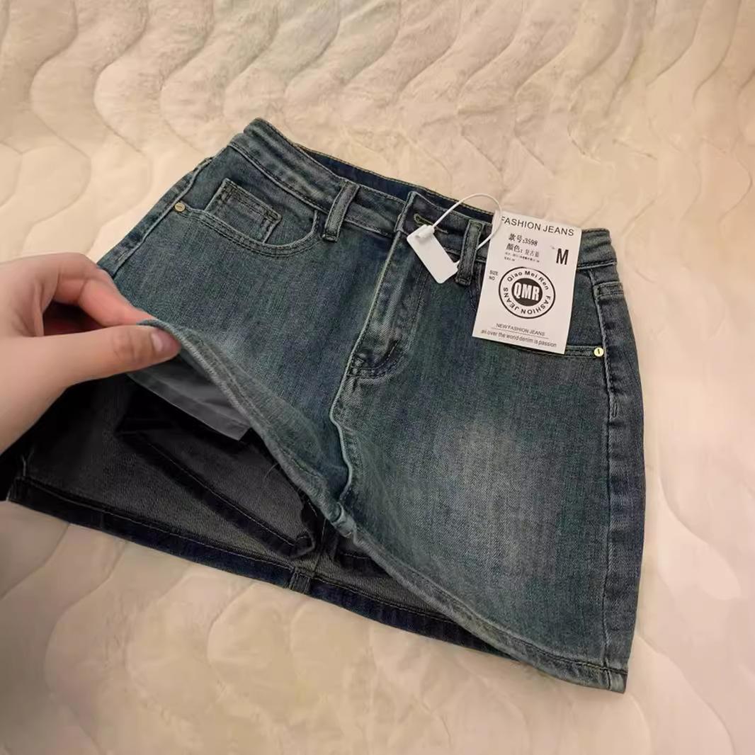 

Ретро Джинсовая Короткая Юбка для Женщин Летом Новая Юбка А-силуэта с Завышенной Талией и Облегающая Юбка, Прикрывающая Бедра и Защищающая от Просвечивания S