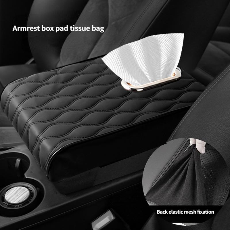 Car Armrest Box Height Pad Universal Leather Armrest Cushion Memory Foam Support Armrest Storage with Pocket Central Universal