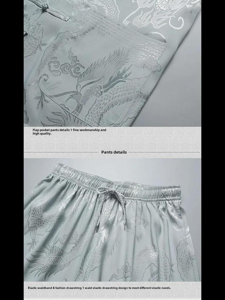 Men’s Ice Silk Tang Suit - Short-Sleeved, Loose-Fit, Chinese Style for Seniors, Ideal for Summer