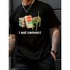 Funny Swearing Men's "I Eat Cement" Cat T-Shirt, Round Neck Short Sleeve