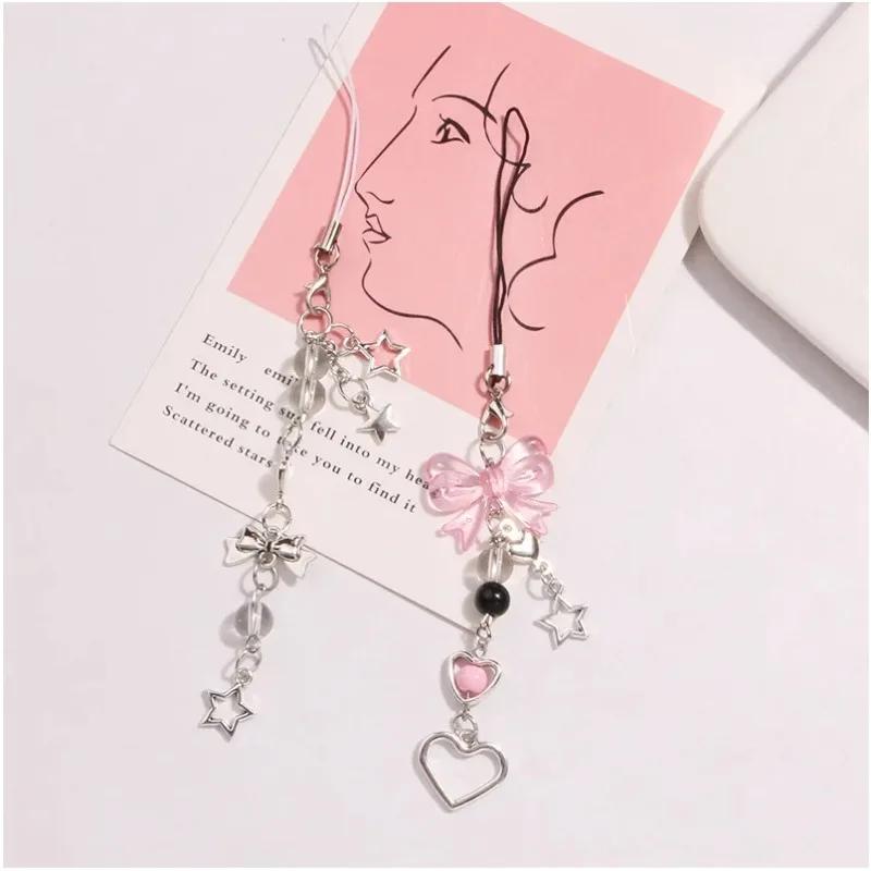 Kawaii Cute Y2K Phone Strap Charm Bow Heart Star Keychain Pendant Key Chain Bag Phone Chain Accessory For key All Phone Case