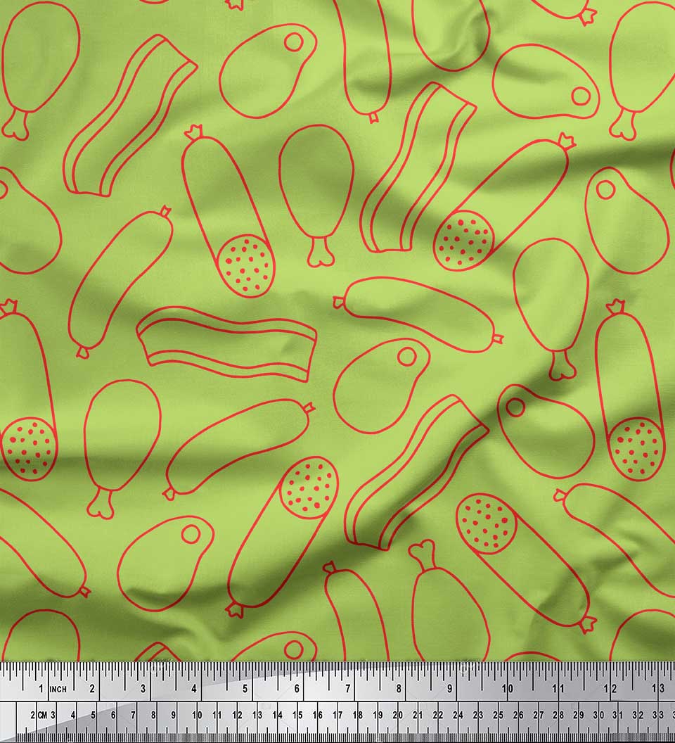 

Тканина з японського креп-сатину Soimoi Grey з принтом для ніг і їжі для хот-догів на метри 42 дюйма 42 Inch Wide - Poly Crepe зелений