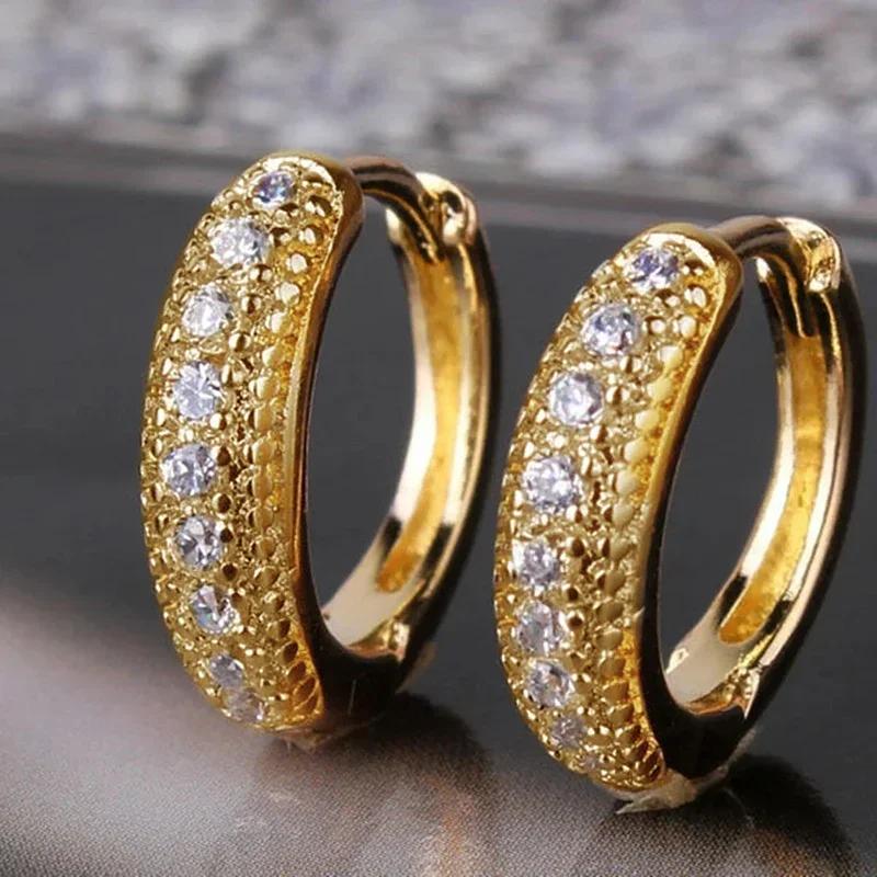 Fashion Versatile Gold Color Cubic Zirconia Hoop Earrings For Women Simple Stylish One-Line Girls Jewelry Accessory