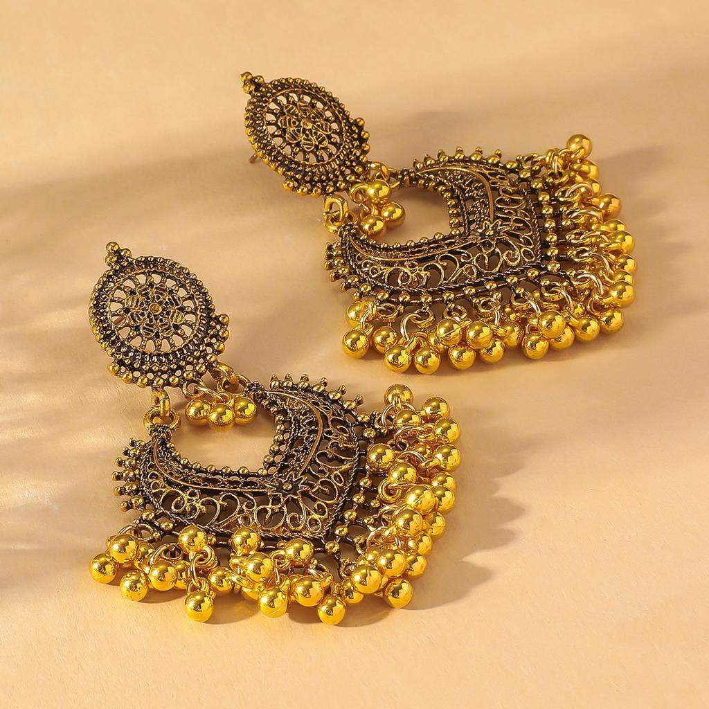 2 Brincos Femininos Estilo Retro Étnico Boêmio com Borla em Sino Vazado, Brincos de Praia para o Verão, Presente para Festa de Encontro e Feriado