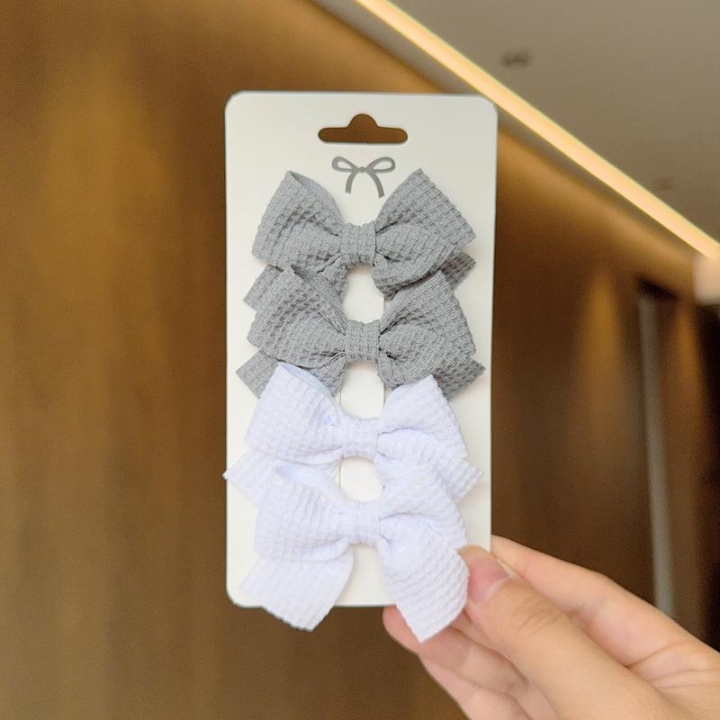 4PCS Soft Cotton Bow Hairpin Girl Sweet Plaid Design Hairpin Color Block Delicate Hairgripe Barrettes Kawaii Child Accessories