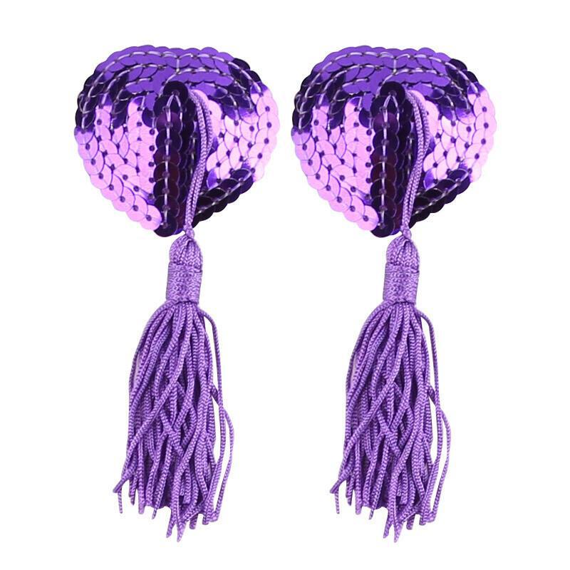 Heart-Shaped Silicone Nipple Covers with Tassels and Sequins - Sexy Lingerie Accessories