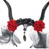 Gothic Devil Horn Headbands With Mesh Veil Decoration Hairband For Cos Parties Halloween Costume Accessories