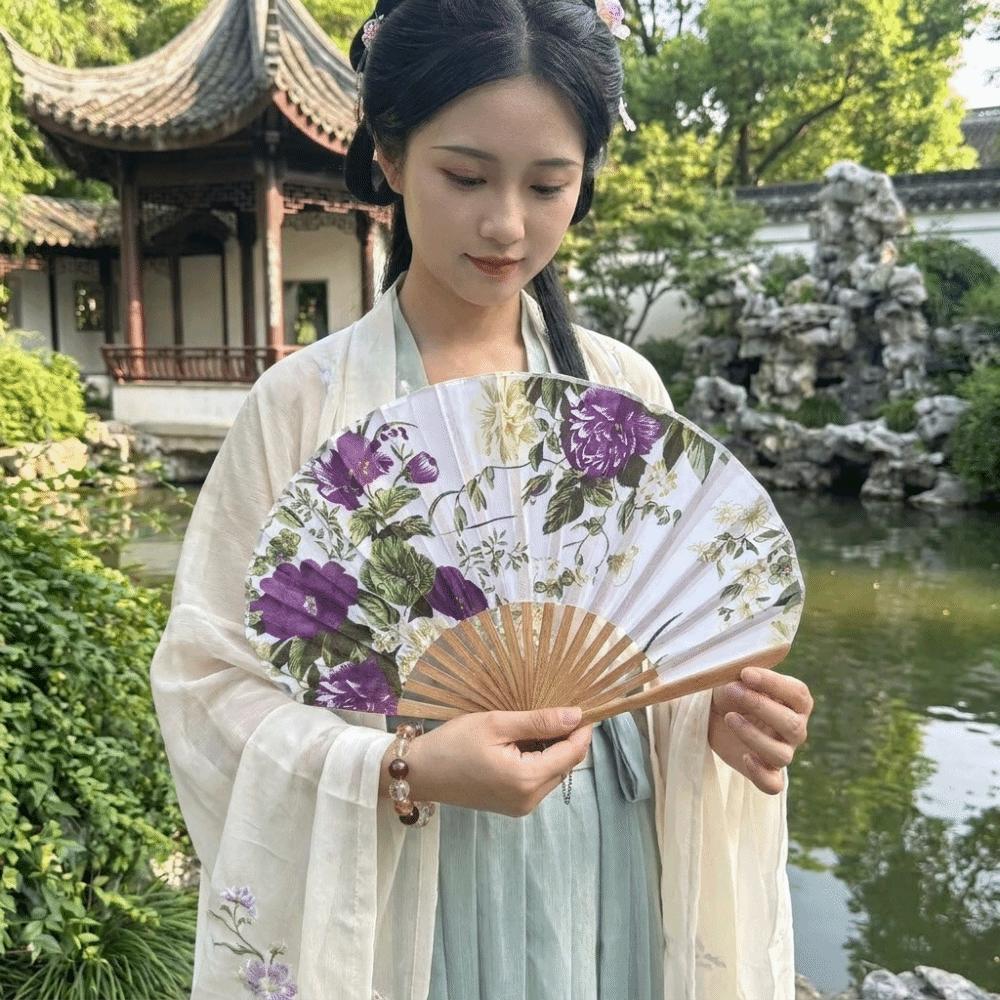 Flower Pattern Japanese Shell Folding Fan Shell Shape Chinese Style Fan Dance Fan  Home Decoration
