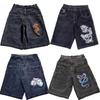 ZYLLO American Retro Angled Side Pocket Denim Shorts Summer Y2k Trendy Loose Street Hip-hop Basketball Denim Shorts