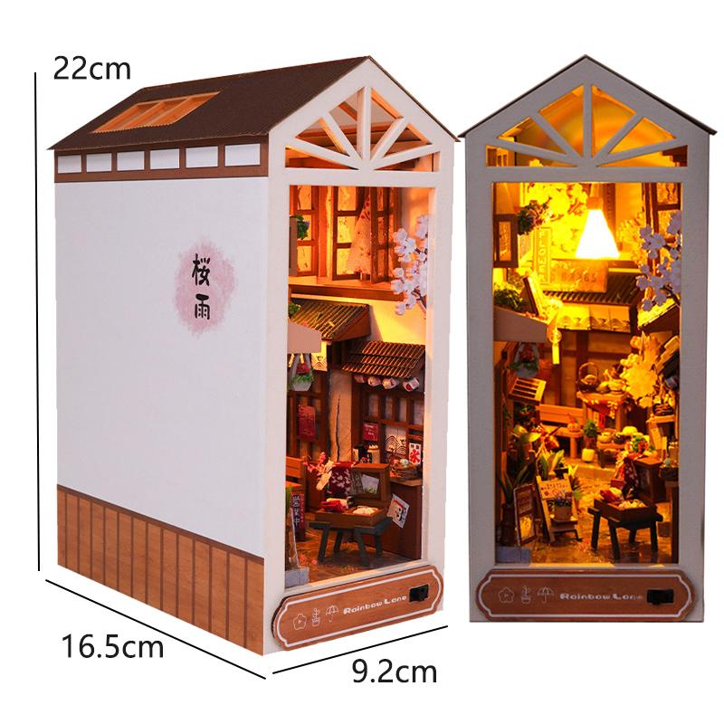 DIY Book Nook Kit Miniature DollHouse 3D Wooden Puzzle Home Decoration Bookshelf Bookend With LED Light Toy For Christmas Gifts