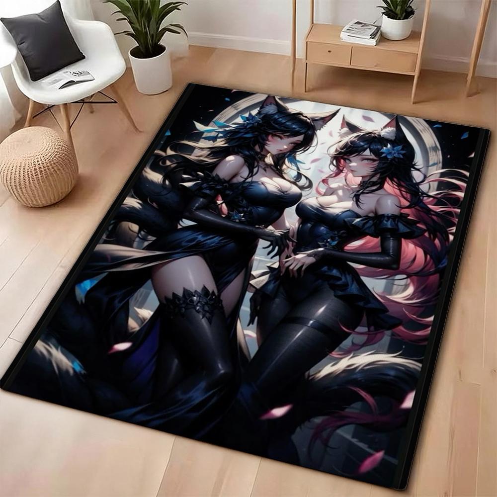 Twin Catgirls Black Lingerie Printed Rug Thick Nonslip Carpet For Gaming Room Study Living Room Home Party Decor Christmas Gift
