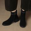 Krazing Pot Cow Suede Nubuck Round Toe Thick Heels Chelsea Boots Size 42 Zipper Women Keep Warm Ankle Boots