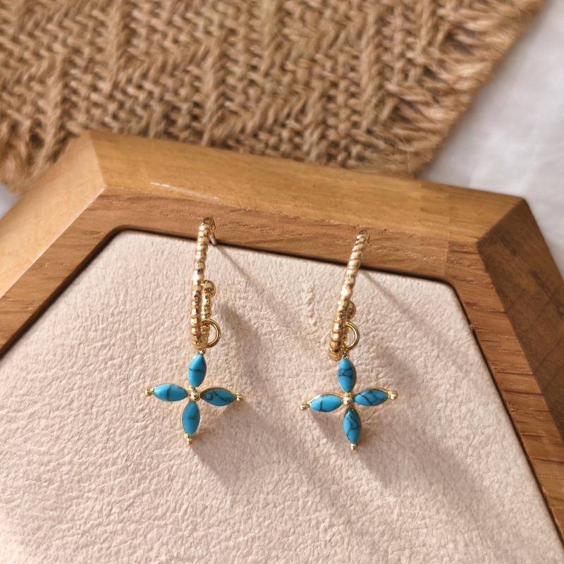 

Французские серьги-клевер бирюзового цвета, модные серьги