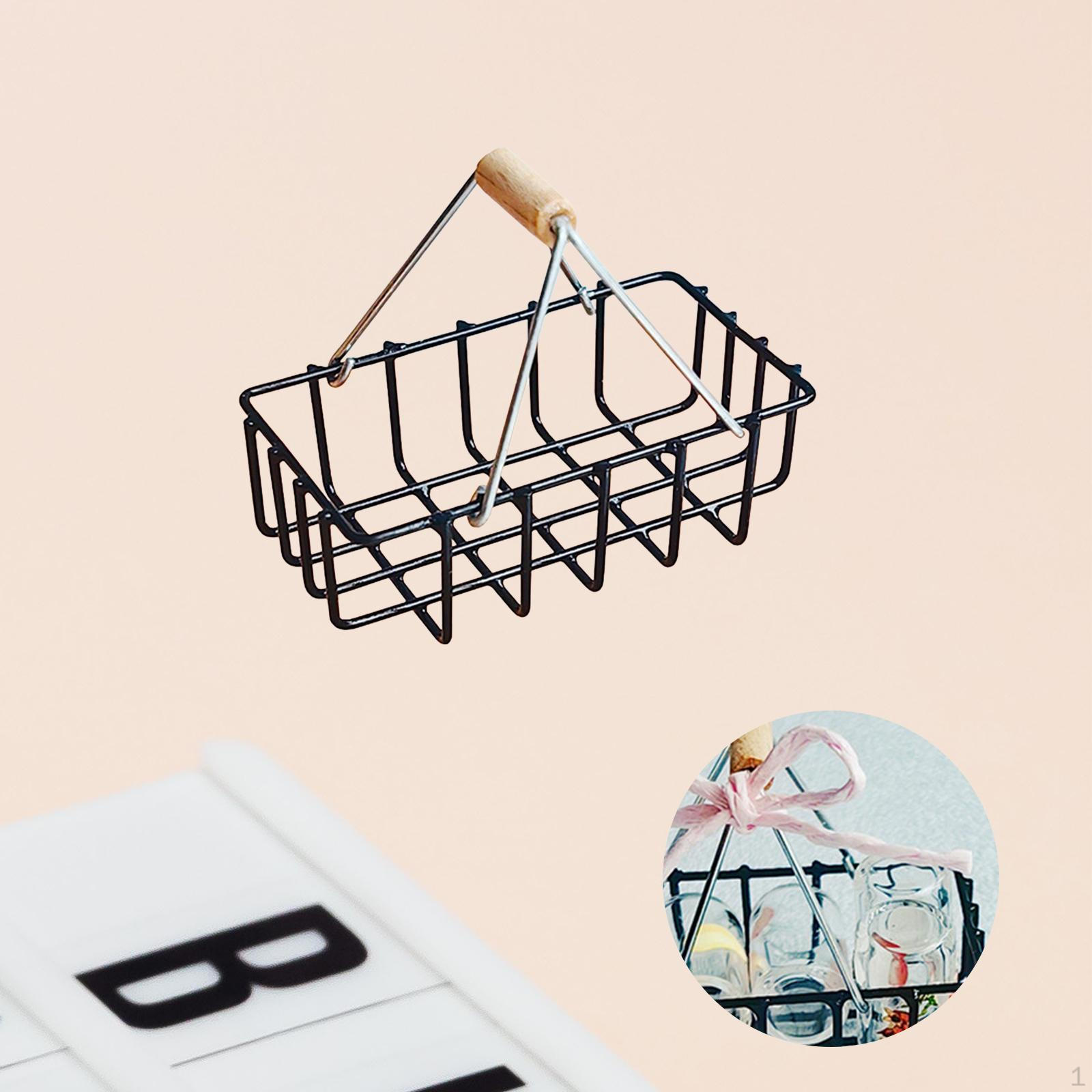 

1/8 1/6 Миниатюрная корзина для хранения из сплава, кукольный домик для покупок с ручками, сцена из жизни чёрный