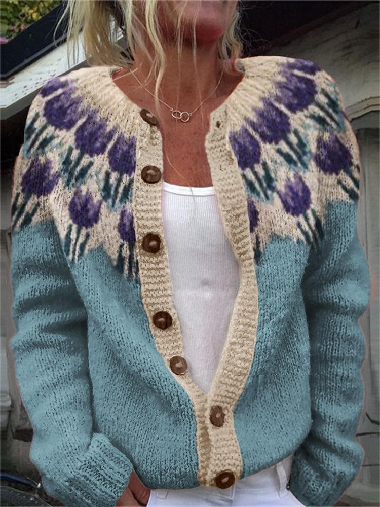 2026 foreign trade new 3D digital printing cardigan knitted jacket women's clothing early spring and autumn factory wholesale
