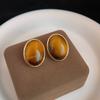 Vintage Stud Earrings with Oval Tiger Eye Stone for Women, Fashionable and Elegant Ear Jewelry In Artistic Miladi Style