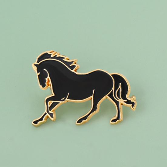 Pferdebrosche Chinesischer Stil Emaille-Anstecknadel Glattes Liniendesign Tieranstecknadel Metalleinfassung Leicht Anzugreversabzeichen