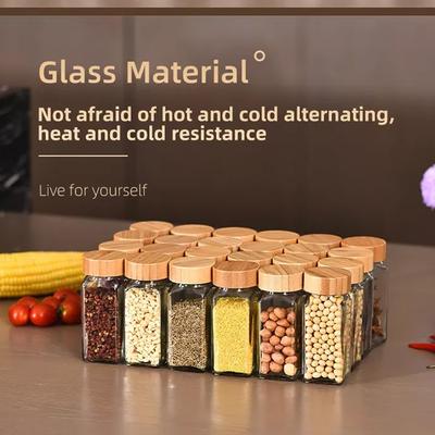 Square Bamboo Lid Spice Bottle Glass Spice JarSalt  Pepper Bottle Spice Organiser Kitchen Seasoning Organiser Accessories