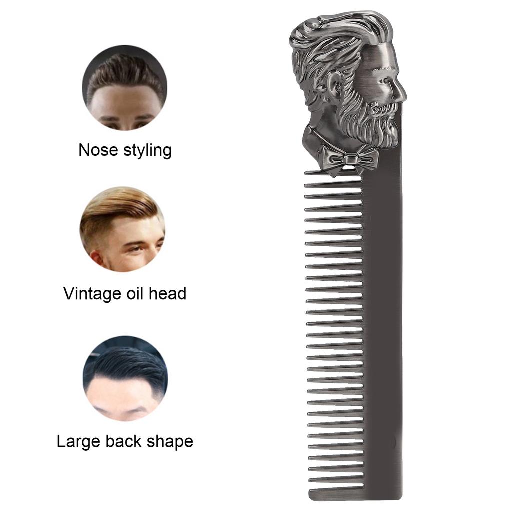 Pettine per Capelli e Barba in Lega di Zinco Portatile Incisione Tridimensionale Vintage per Salone di Bellezza Casa