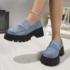 Rimocy 2025 New Women Chunky Heels Loafers Fashion Crystal Slip On Platform Shoes Woman Gothic Thick Bottom Shallow Denim Pumps