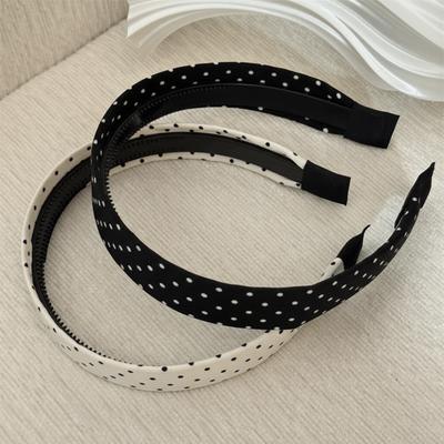 New Black White Polka Dot Headband Non-Slip Cloth And Plastic Hair Band Hair Hoop Women