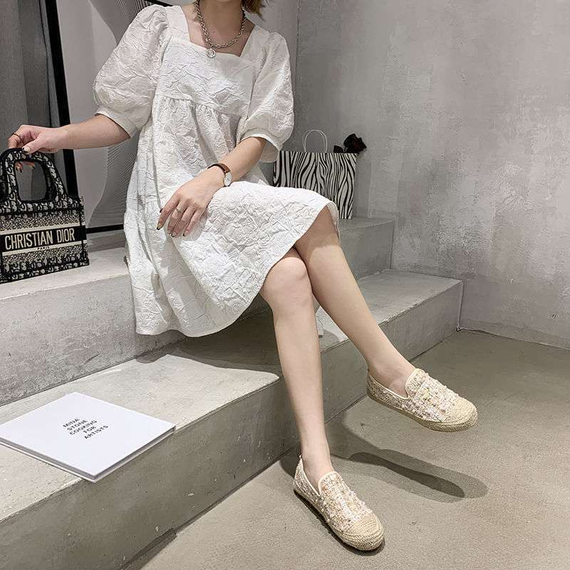 Xiaoxiangfeng gewebte Einzelschuhe Mädchen 2025 Frühling neu vielseitiger Feenstil Abendschuhe flache ein Pedal Doudou-Schuhe