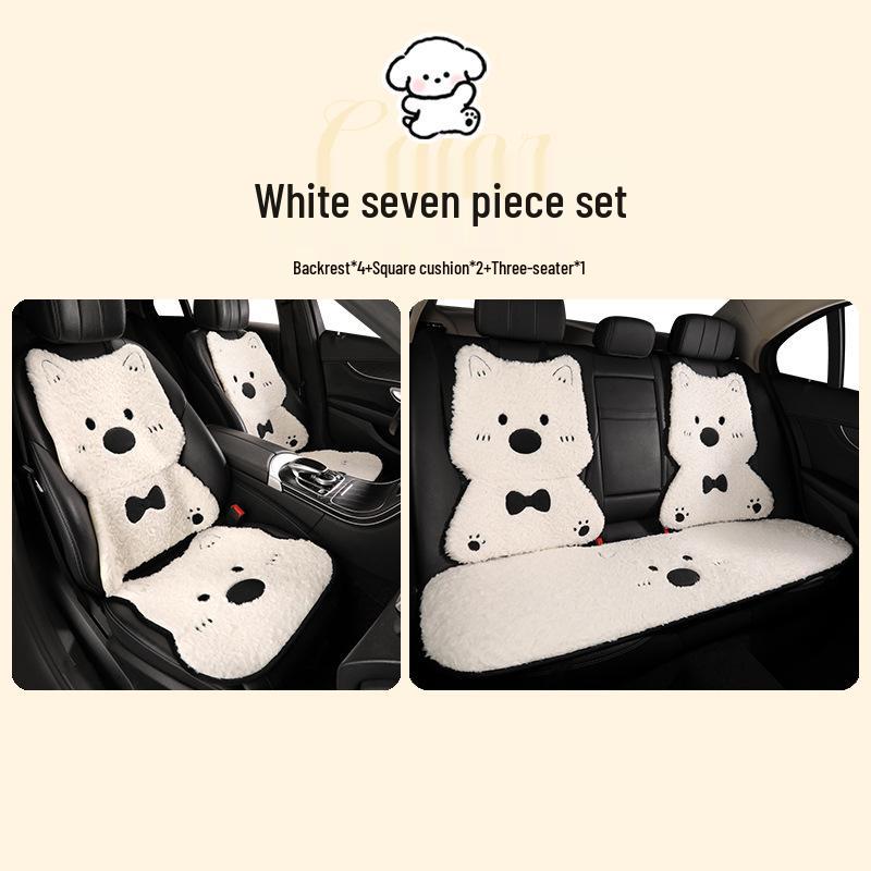 West Highland Cartoon Puppy Plush Car Seat Cushion - Winter Warmth Universal Cover