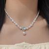 Exquisite Aquamarine Pendant Pearl Necklace Luxury Women Jewelry Pearl Strand Necklace  Gifts