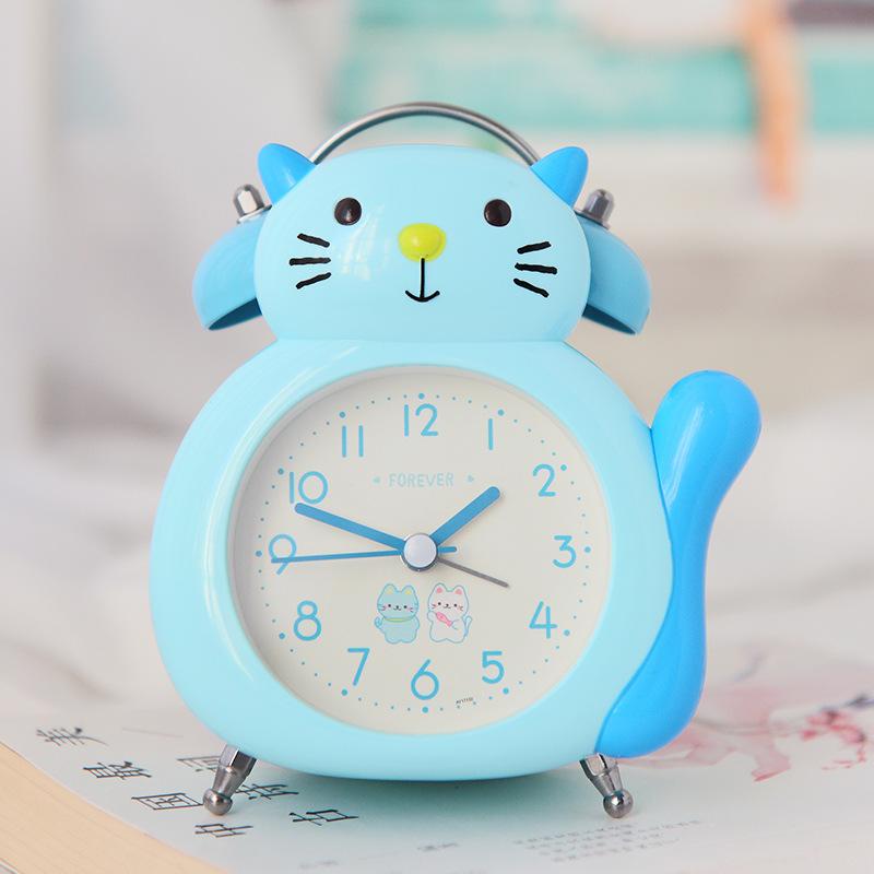 Ringtone Student Children Bedside Luminous Sweep Seconds Mute Walking Time Bedroom Cartoon Kitten Ringing Alarm Clock Luminous Alarm Clock