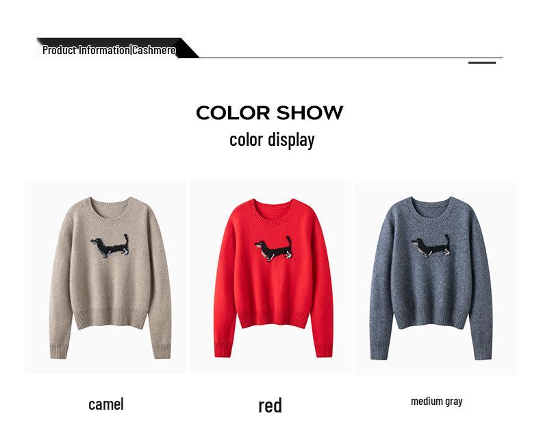Women's Korean Style Black Dog Jacquard Cashmere Knit Sweater - Slimming, Warm, and Loose Fit for Autumn/Winter