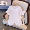 T-shirt da donna taglie forti T-shirt allentata tinta unita Camicia a corpo sottile Primavera ed estate Sezione sottile Top a maniche corte