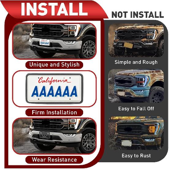 Front License Plate Frame Bracket Compatible with 2021-2023 Ford F150 F-150(2.7L, 3.0L, 3.5L, V6 Engines) License Plate Mounting Frames Replacement