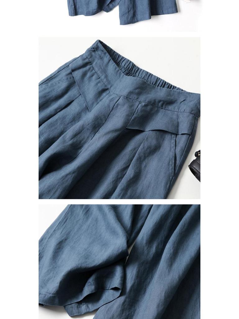 Γυναικείες Κουλότες από Βαμβάκι Λινό: Ψηλόμεσο, Στενό, Κοντό παντελόνι με φαρδύ πόδι και ημιελαστική εφαρμογή (2024).