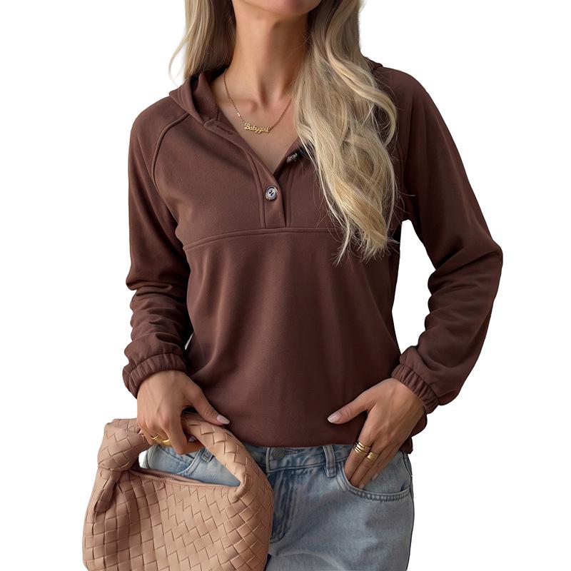 Yiyi 2025 Autumn/Winter Patchwork Hoodie - Casual Buttoned Pullover Sweatshirt
