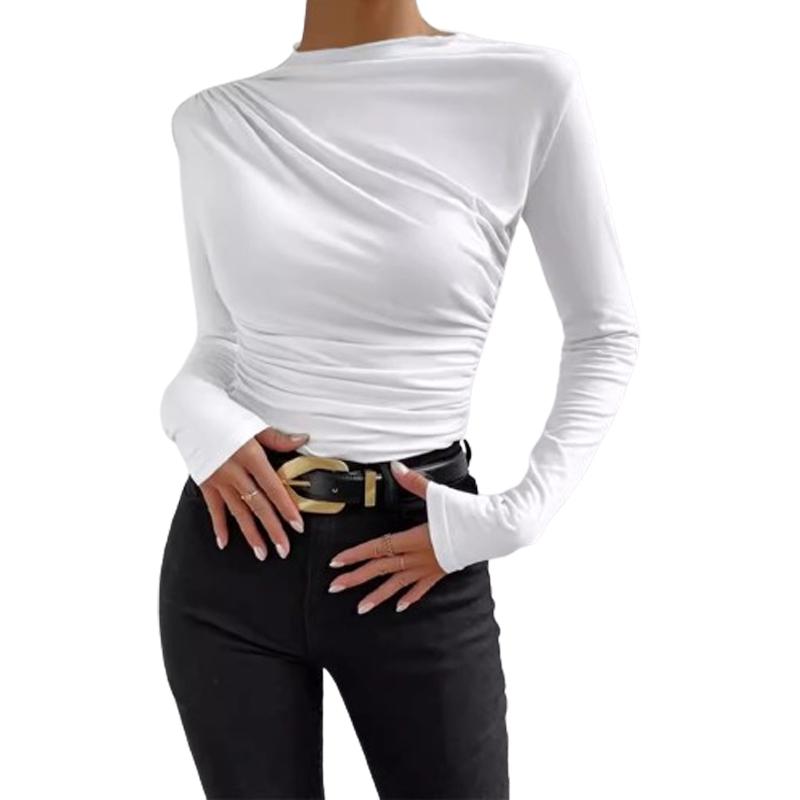 Womens Long Sleeve Top Ladies Summer Solid Color Slim T-shirt Elegant Basic Blouses