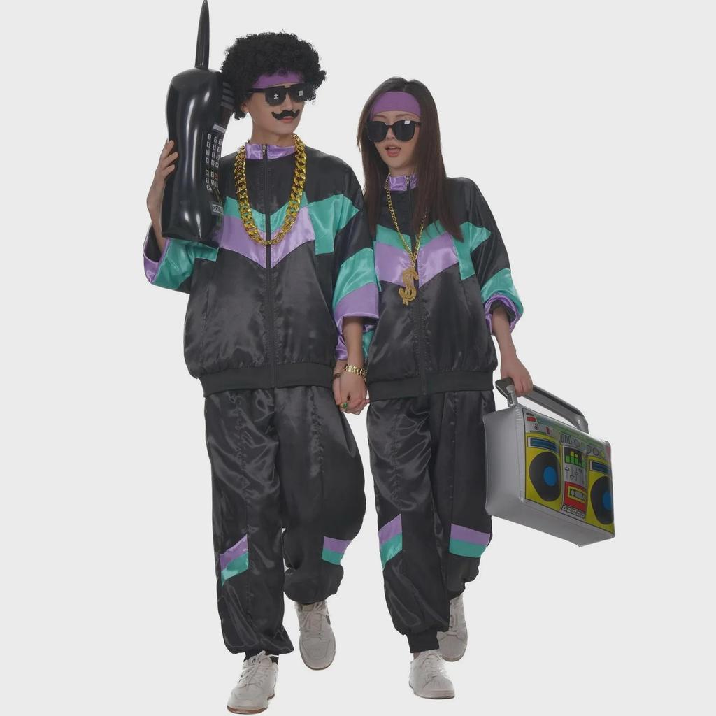 80s Retro Disco Tracksuit: Jacket and Pants Jogging Suit for Theme Parties