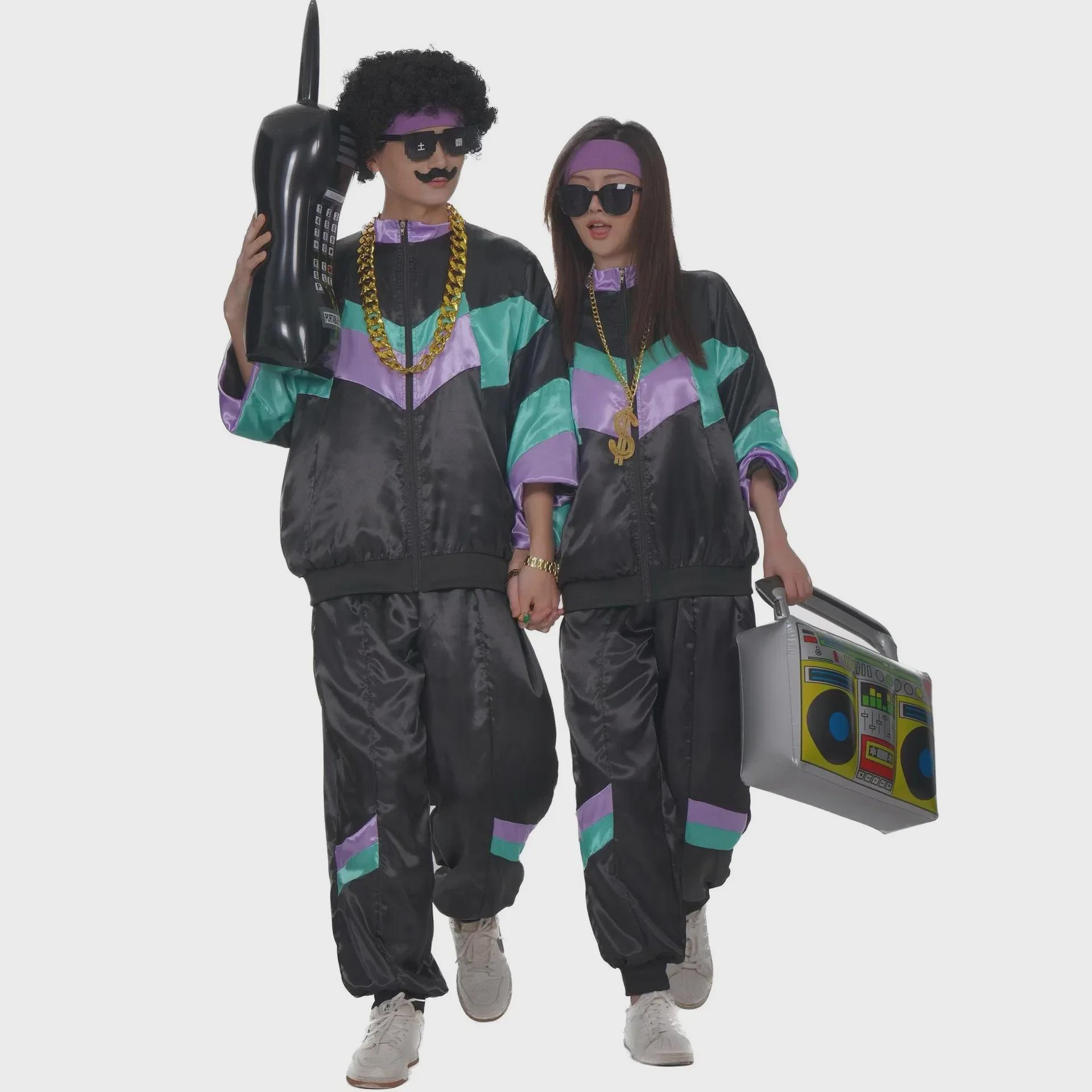 

80s Retro Disco Tracksuit: Jacket and Pants Jogging Suit for Theme Parties L