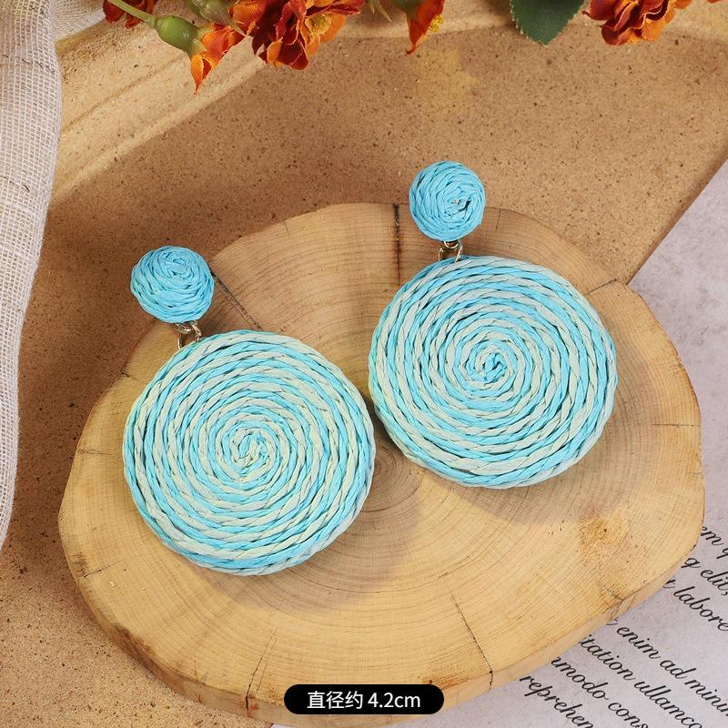 Vintage vacation style grass vine woven earrings Bohemian seaside niche exaggerated stud earrings women's earrings