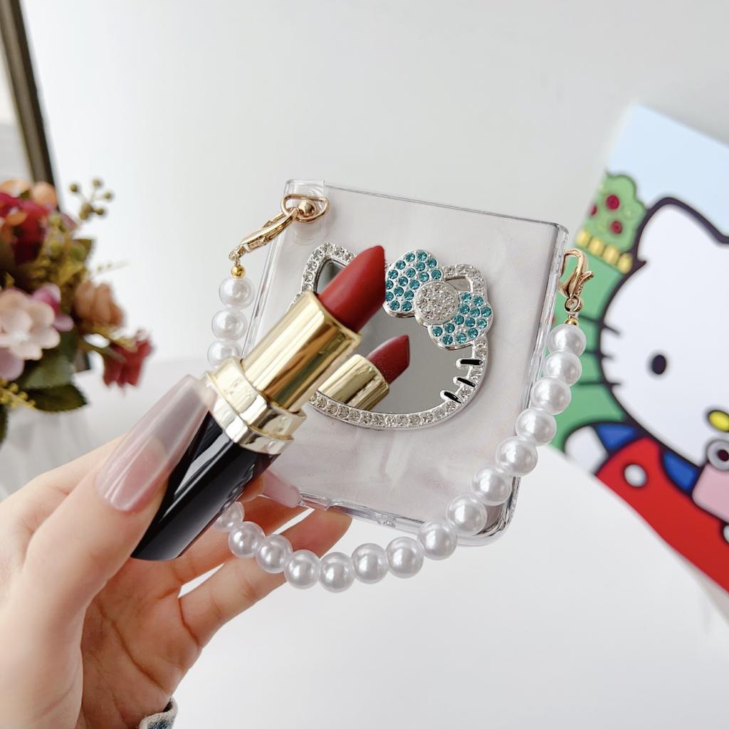Suitable for Huawei PuraX Wide Folding Transparent Cartoon Mirror Portable Pearl Chain P50Pocket2 Protective Case